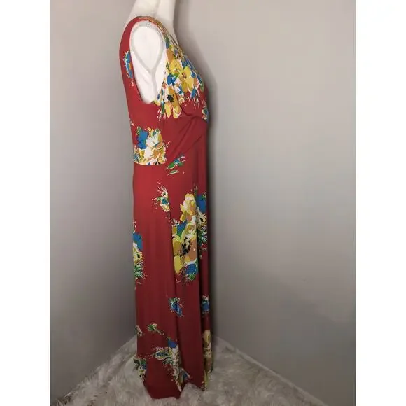 Lauren by Ralph Lauren Georgette floral jersey v neck maxi wrap dress 12 - Picture 5 of 9
